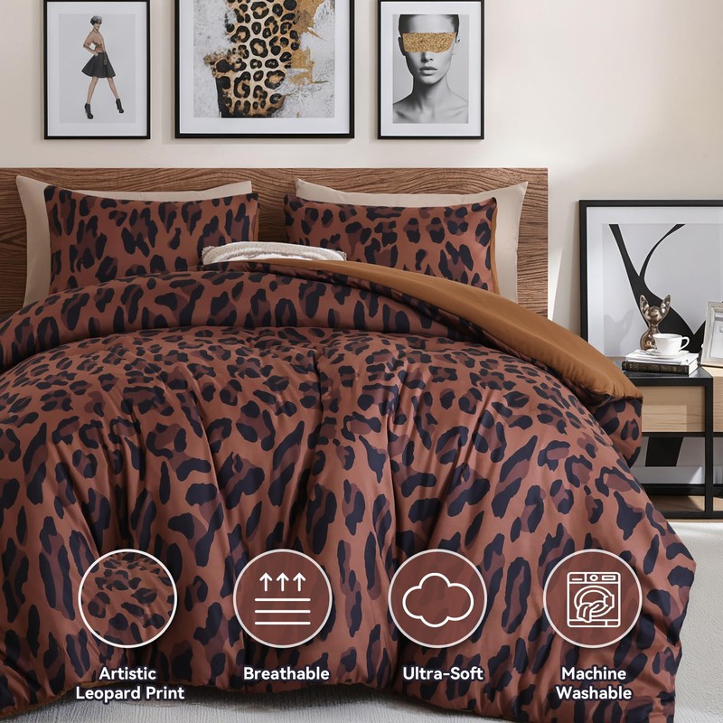 JANZAA Cheetah & Leopard Print Comforter Set Queen Size -