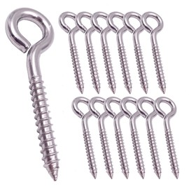 YAIRMIS 12 Pack 304 Stainless Steel Screw Eyes, Heavy-Duty Screw Hooks, Screw Eyes, Small Eyelets, Screw Lagging Eye Bolts, Indoor and Outdoor, self-Tapping Screws, 3.2 inches (Sealed 12 Packs)
