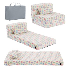 Tiita Folding Sofa Bed Floor Mattress for Kids, Toddler Washable Foldable Floor Nap Mat for Sleeping, Child Fold Up Sofa Futon Folding Chair Bed with Storage Bag for Girls Boys, Flower