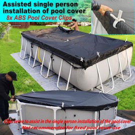 SIHAIAN Pool Cover Clip Kit and Pool Cover Side Organizer Straps, Assist Single Person to Install Cover and Side Holder for Easy Access (4X Organizer Straps, 8X Clips)