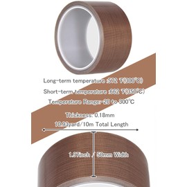 DY.2ten PTFE Coated Fiberglass Telfon Tape, 2" x 33 feet, high Temperature Tape,Welding Sealing Tape,Drying Mechanical Conveyor Belt, Teflon Tape for Vacuum Sealer Machine
