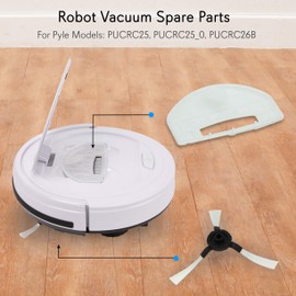 PURE CLEAN PUCRC25 and PUCRC26B Replacement Parts - (4) Rotating Side Brushes (2) Dustbin Filters - Robot Vacuum Cleaner Replacement Parts and Accessory Kit