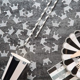 MOWO Silver Crown Confetti Table Decor and Party Wedding Event Decor, Silver Glitter, 200 Count