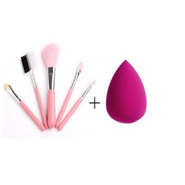 BOLDNYOUNG Makeup Brush Set of 5 with (Pink) with sponge puff (color may vary)