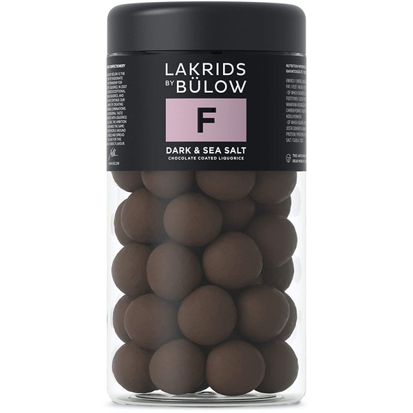 LAKRIDS BY BÜLOW - F - Dark & Sea Salt - 10.41 OZ - Chocolate Coated Licorice Balls - Original Danish Candy Sustainably Produced in Copenhagen