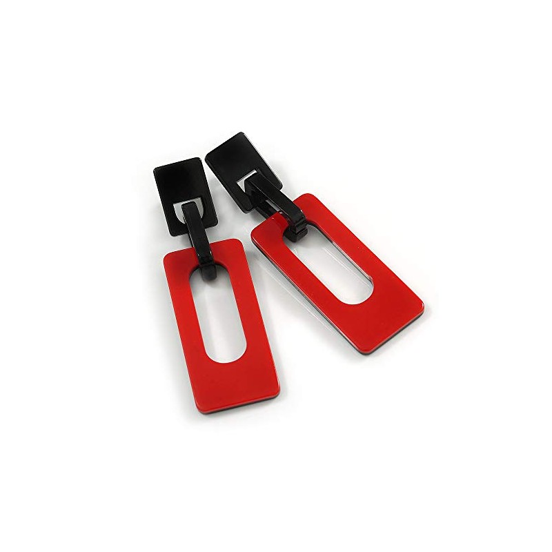 Red/Black Square Acrylic Drop Statement Earrings - 90mm Long