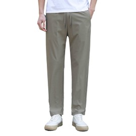 AbleTree Stretch Athletic Pants for Short Men Quick Dry 27 28 Inch Inseam Cool Touch Straight Fit Joggers Zip Pockets Khaki