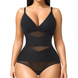 Junlan Shapewear Bodysuit for Women Seamless Sculpting Body Shaper Tummy Control Waist Trainer Vest Shaping Leotard Tops (Black,3XL)