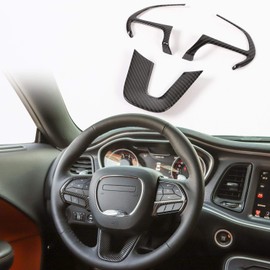 CheroCar Steering Wheel Interior Decoration Trim Kits Panel Cover for 2014-2021 Jeep Grand Cherokee, for 2015-2021 Dodge Challenger/Charger, for 2014-2021 Dodge Durango (Carbon Fiber Grain)