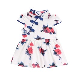 Beautiful Pattern Chinese Style Kid Dress Short Sleeve One Piece Girl Summer Dress(Bird 110)