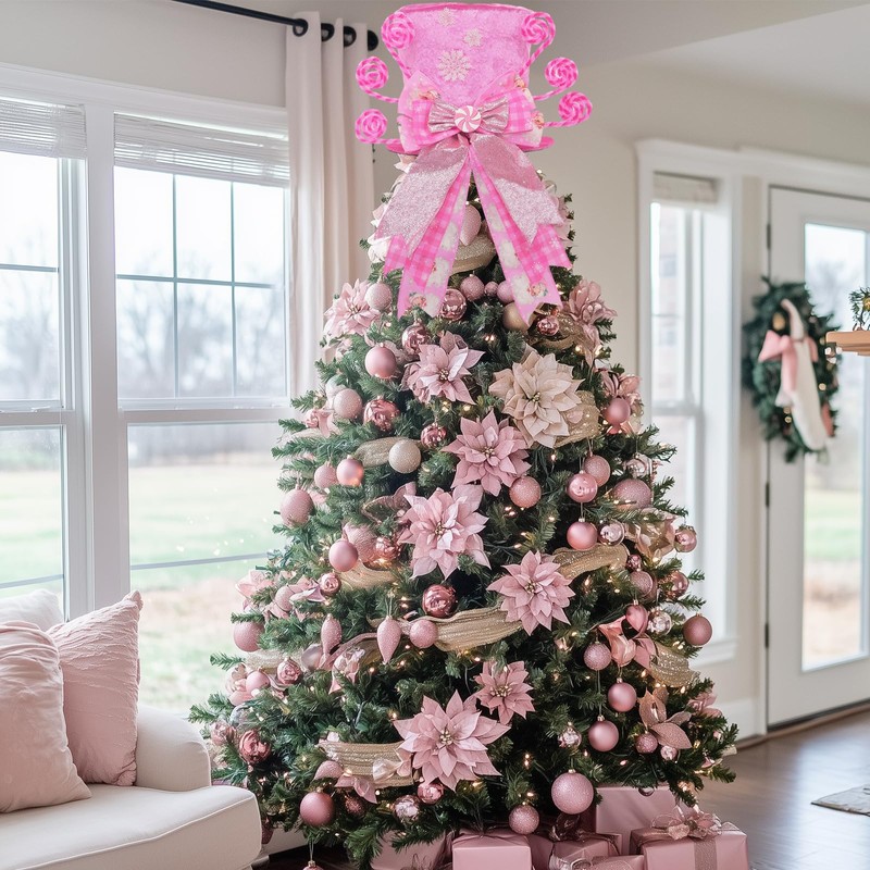Christmas Tree Topper Hat with Bow, Candy Cane Velvet Top