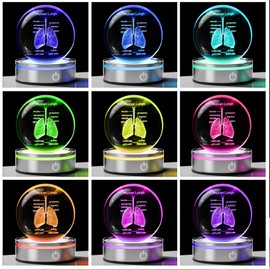 Enjinkail 3D Human Lung Model Crystal Ball Doctor Gifts for Women Men, Laser Etched Glass Anatomical Lung Figurine Science Biology Surgeon Decor Graduation Gifts for Medical Student with LED Base