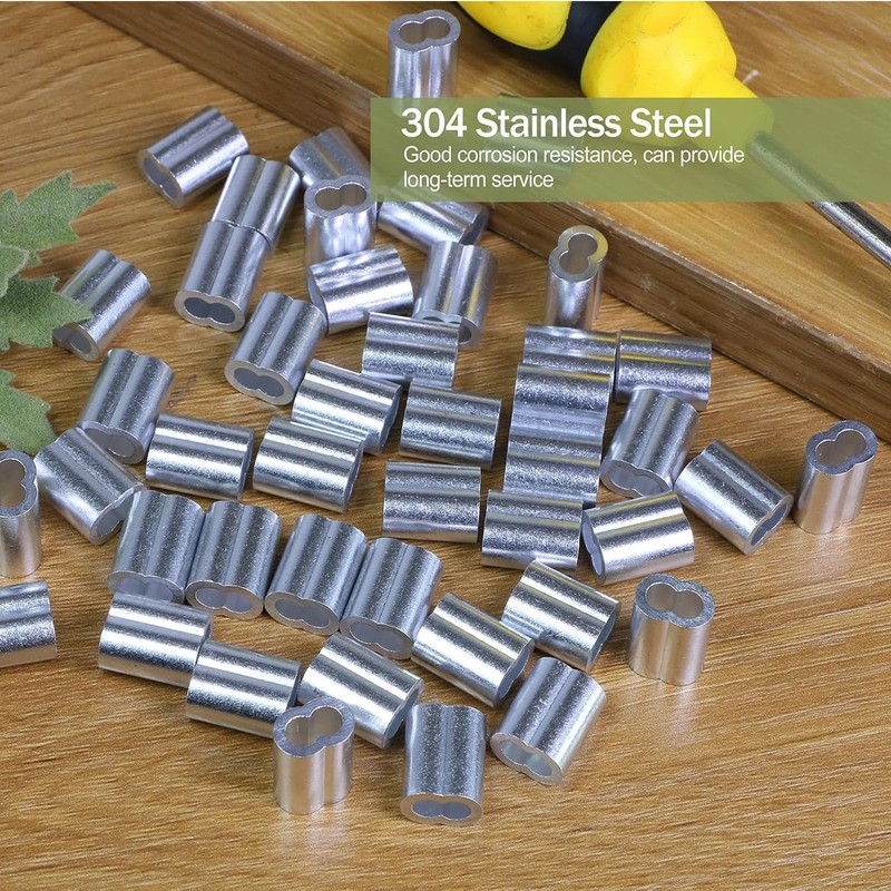Pack of 50 Rope Clamps, Crimp Sleeves, Aluminium Crimping Loop,