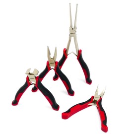 INGDAUM® Set of 4 Mini Pliers 4"/100mm Long Nose Pliers Straight and Bent Long Nose Pliers and End Cutters/Nickel Plated Carbon Steel for Inserting, Bending and Cutting Wires