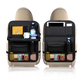 Car Rear Seat Organizer, Footrest Rear Seat Protector with Folding Tablet Holder, Multi-Pocket Rear Seat Organizer with Tablet Holder, Snack and Drink Toy Organizer, Car Travel Accessories (Black)