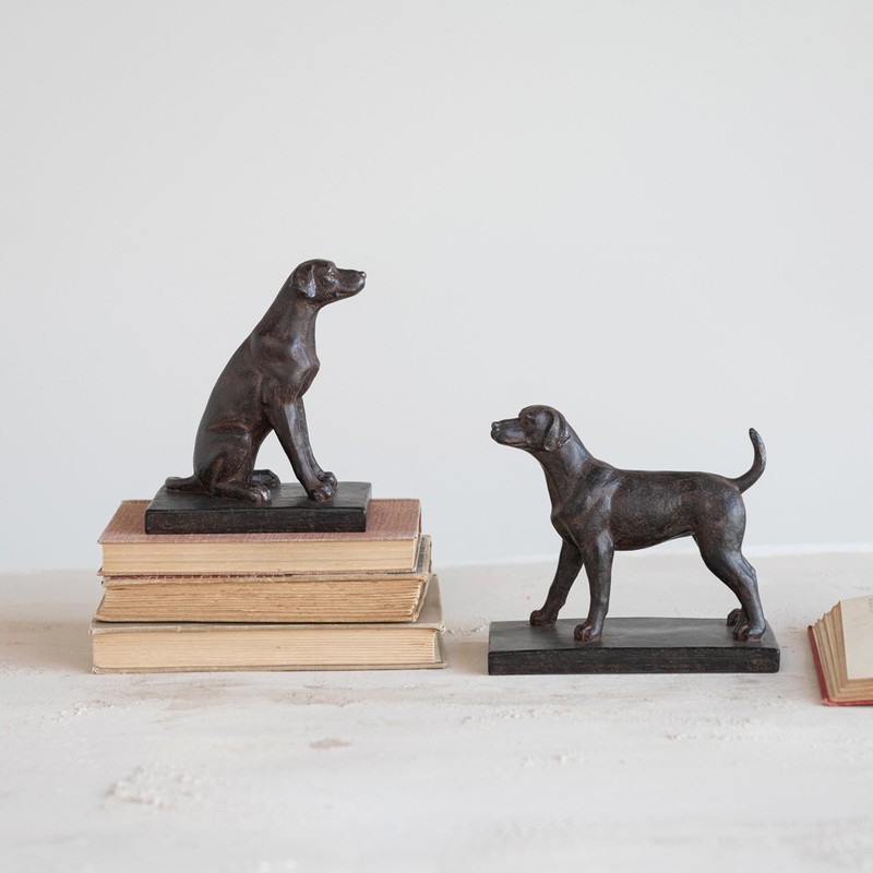 Creative Co-Op 2-Piece Resin Dog Bookends, Black