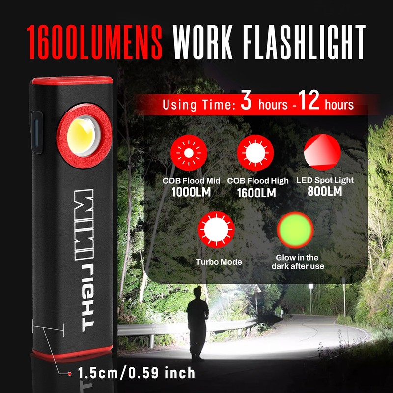 lexall Flashlight, 1600 Lumens Mini Magnetic Flat EDC Flashlight with