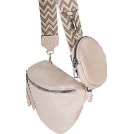 styleBREAKER 02012396 Women’s Half Moon Crossbody Shoulder Bag Set, 2 Pieces, Shoulder Strap with Zigzag Diamond Pattern, beige