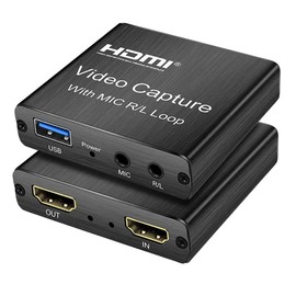 CARYWON Capturadora de Video HDMI, 4K HDMI a USB 3.0 Convertidor Video, Tarjeta de Captura de Video 1080P @ 60Hz con Entrada de Micrófono de 3.5 mm para Windows/Linux/OBS Grabación de Enseñanza