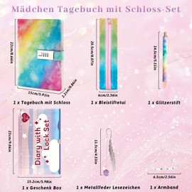 Gifts for Girls 8 9 10 11 12 13 Years, Diary with Lock Girls, Children's Day Back to School Birthday Gifts Girls Age 7-14, Notebook Set with Code School Stationery Pen Pencil Case