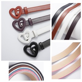 NiceYnn Cute Shiny Skinny Thin Belt for Girls Boys, Kids Fashion Glitter PU Leather Adjustable Waist Belt Strap for Jeans Pants Dress, Youth Teens Sports Belt Brown Heart