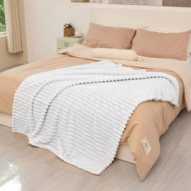 Catalonia White Fleece Throw Blanket for Couch, Super Soft Fuzzy Plush Blanket for Adults and Kids, All Seasons Lounging Velvet Blanket, Living Room Decor Blanket