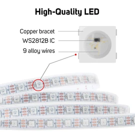 BTF-LIGHTING WS2812B RGB ECO LED Strip, Chasing Effects 5050SMD Individually Addressable 16.4FT 60Pixels/m 300Pixels Flexible Dream Color IP67 for Bedroom DIY Projects DC5V(No Adapter or Controller)