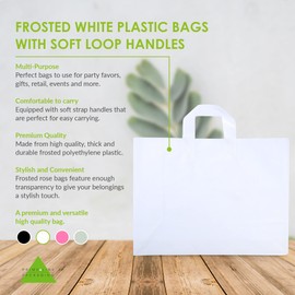 Prime Line Packaging Large Plastic Bags with Handles for Small Business Essential, Boutique Shopping, Frosted White for Retail, Bulk, 16x6x12,100 Pack