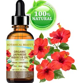 Botanical Beauty Organic HIBISCUS OIL (Hibiscus Sabdariffa) JAPANESE 100 Pure Natural VIRGIN UNREFINED COLD PRESSED Anti Aging, Vitamin E oil for FACE, SKIN, HAIR GROWTH 0.5 Fl.oz.- 15 ml