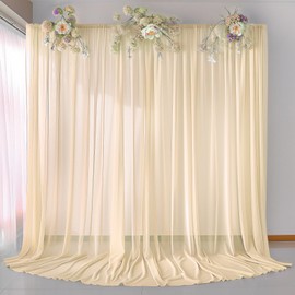 10ft x 10ft Champagne Backdrop Curtains, Wrinkle-Free Sheer Chiffon Fabric Photo Backdrop Drapes for Wedding Arch Party Ceremony Stage Photography Decorations