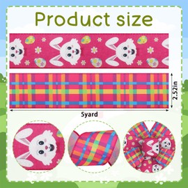 ALIBBON 2 Rolls 2.5" × 5 Yd Easter Ribbon Easter Bunny Easter Egg Wired Ribbon Colorful Buffalo Plaid Ribbon for Spring Wreath DIY Crafts Bows Making Gifts Wrapping Easter Party Decoration