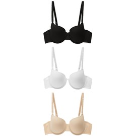 NEXT 3 Pack Balconette Bras with Cotton, Black/White/Pastel Rose Nude, 70C