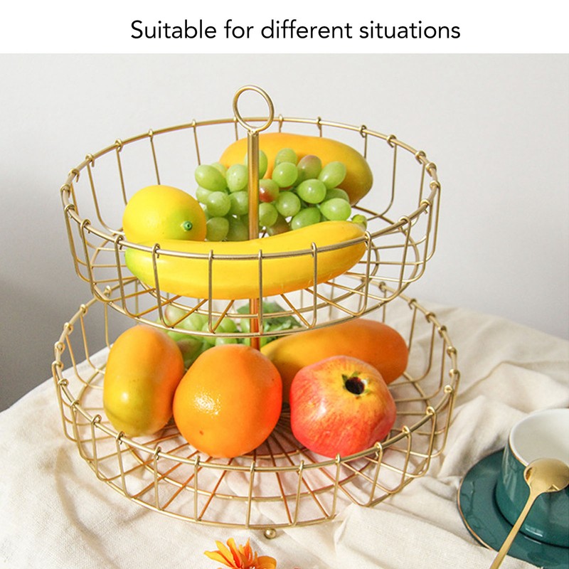 2 Tier Fruit Basket Iron Round Golden Nordic Household Snack