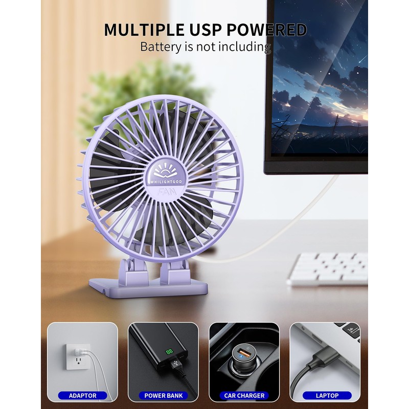 WHILIGHTGOD Desk Fan, USB Fan for Desk, Mini Desk Fan,