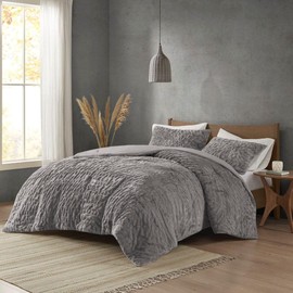 TREATLIFE HOME Ruched Faux Fur Down Alternative Comforter Set, Medium Weight All-Season Bedding, Includes 1 Comforter and 2 Shams