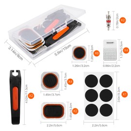 Oumers Bicycle 26-Piece Tire Repair Tools, Bike Tire Patch Repair Kit Tube Repair Kit with Vulcanizing Patches, Self-Adhesive Patchs, Schrader Valve Core, Metal Rasp, Lever, Storage Box(No Glue)