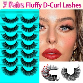 7 Pairs of 3D False Eyelashes, Cat Eye, Fluffy Volume, D Curl, Cat Eye, Artificial Eyelashes, Natural Look, Reusable, Handmade, Faux Mink Makeup Eyelashes (BE14)