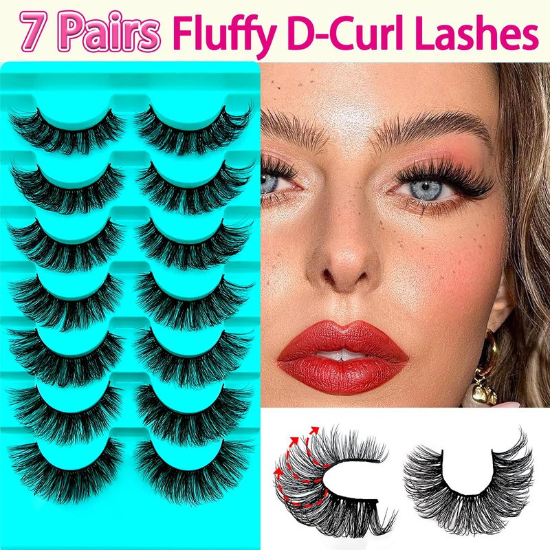 7 Pairs of 3D False Eyelashes, Cat Eye, Fluffy Volume,