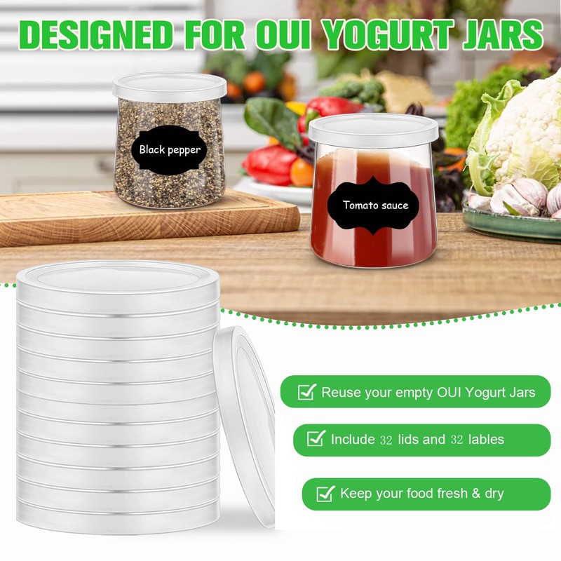 Oui Yogurt Jars Lids, 32 pcs Plastic Yogurt Container Jar