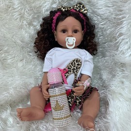 Angelbaby 22 inch Realistic African American Reborn Baby Dolls Black Girl Silicone Full Body, Weighted Washable Babies Reborn Newborn Biracial Doll for Kids Waterproof African Doll