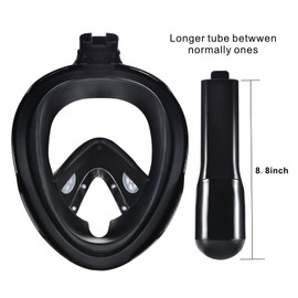 CFIKTE 180°View Snorkel Mask Full Face Easy Breath,Anti-Fog, Anti-Leak with Adjustable Head Straps with Longer Snorkeling Tube Larger Area (Black, S/M)