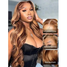 UNICE Bye Bye Knots Glueless Wig Body Wave 7x5 Pre Cut Lace Front Wigs Human Hair Pre Plucked Bleached Knots Honey Blonde Highlight Put and Go Wig Natural Hairline 180% Density 14 inch