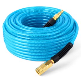 GASHER 1/4'' x 100FT Reinforced Polyurethane Air Hose, Maximum Working Pressure 300PSI,Composed of Brass And Blue PU hose, Easy to Install