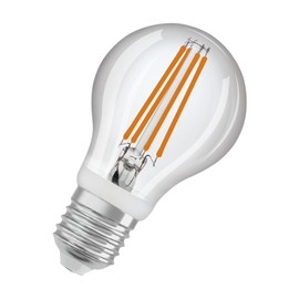 OSRAM LED Star Classic Lampe mit Bewegungssensor und Tageslichsensor, Kolbenform, 7.3 W / 806 lm, EEK A, warmweißes Licht (2700 K), aus klarfarbenem bleifreiem Glas, E27 Sockel, 60 mm Durchmesser.