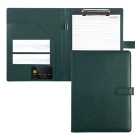 Clipboard A4 with Lid - PU Leather Wallet Writing Folder with Document Compartments, Pen Holder & Magnetic Closure - Professional Conference Binder (Green)