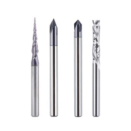 SpeTool Set of 4 Milling Cutter Set 4 mm Shank Solid Carbide Solid Carbide CNC Milling Cutter V-Groove Cutter End Mill Wood Cutter for Router for Wood Engraving