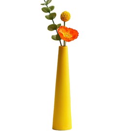 Small Ceramic Bud Vase Tall Conic Flower Single Stem Vase Black Vase Home Decorative Floral Centerpiece for Wedding and Office (Yellow)