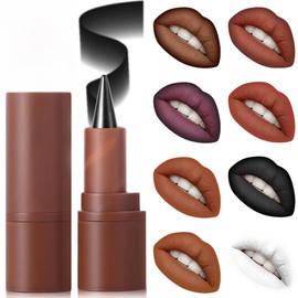 HANJILIAN 3-in-1 Multi-Use Lipstick Lip Liner & Eyeshadow | Matte Nude Dark Brown Red Lip Liner Creamy Lip Pencil Crayon, | Long Lasting Waterproof All-in-One Makeup Pencil for Natural Nude Looks(7#)