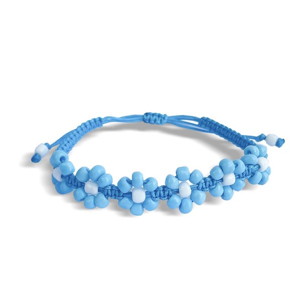 Handmade Forget-Me-Not Flower Bracelet - Adjustable Macrame with 6 Beaded