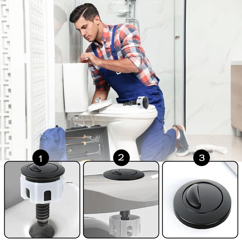 Toilet Flush Button, Black Toilet Push Button Flush Replacement, ABS